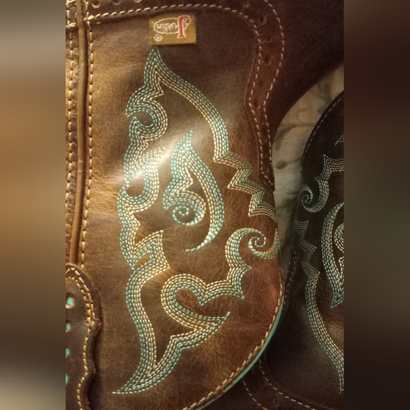 Justin boots, size 10B, brown and turquoise - Picture 5 of 7